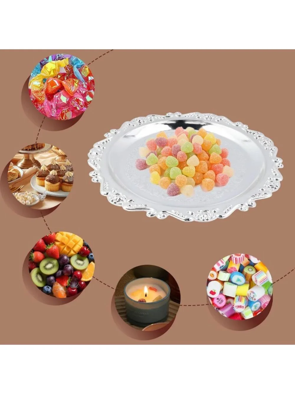 Set of 2 Decorative Round Metal Serving Trays | Reusable Snack & Dessert